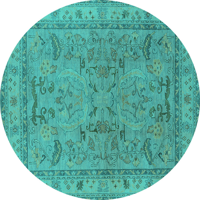 Round Machine Washable Oriental Turquoise Industrial Area Rugs, wshurb559turq