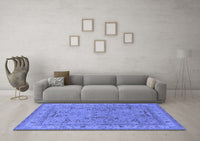 Machine Washable Oriental Blue Industrial Rug, wshurb559blu