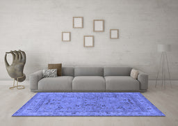 Machine Washable Oriental Blue Industrial Rug in a Living Room, wshurb559blu