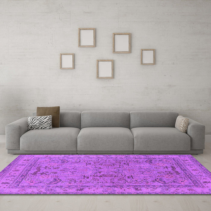 Machine Washable Oriental Purple Industrial Area Rugs in a Living Room, wshurb559pur
