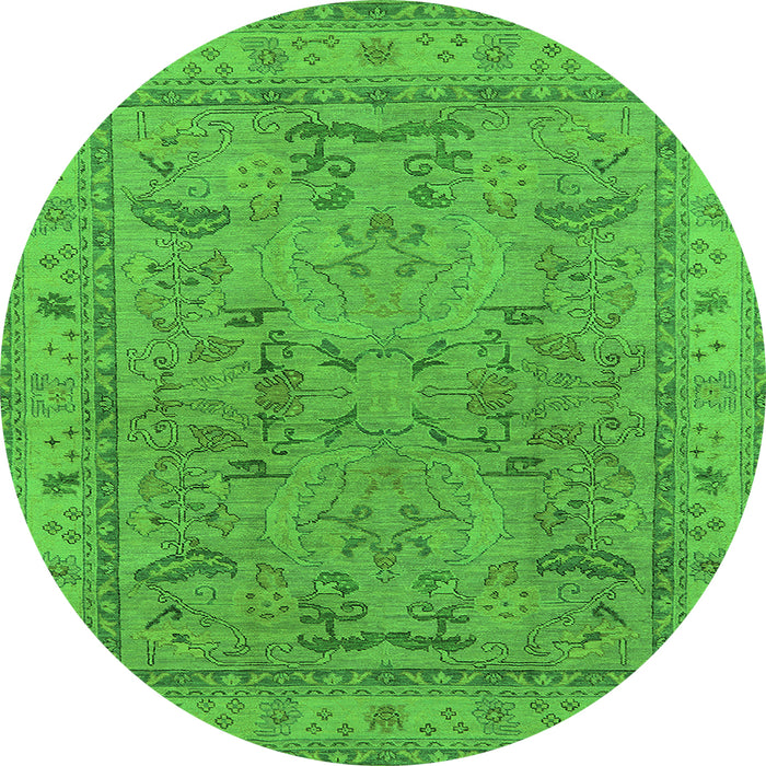 Round Machine Washable Oriental Green Industrial Area Rugs, wshurb559grn