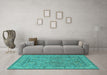 Machine Washable Oriental Turquoise Industrial Area Rugs in a Living Room,, wshurb559turq