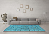 Machine Washable Oriental Light Blue Industrial Rug, wshurb559lblu