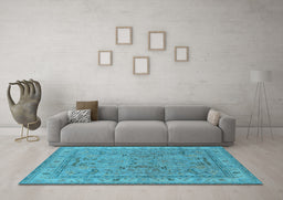 Machine Washable Oriental Light Blue Industrial Rug in a Living Room, wshurb559lblu