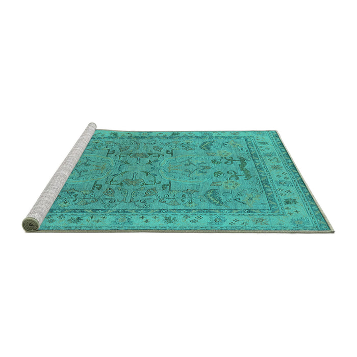 Sideview of Machine Washable Oriental Turquoise Industrial Area Rugs, wshurb559turq