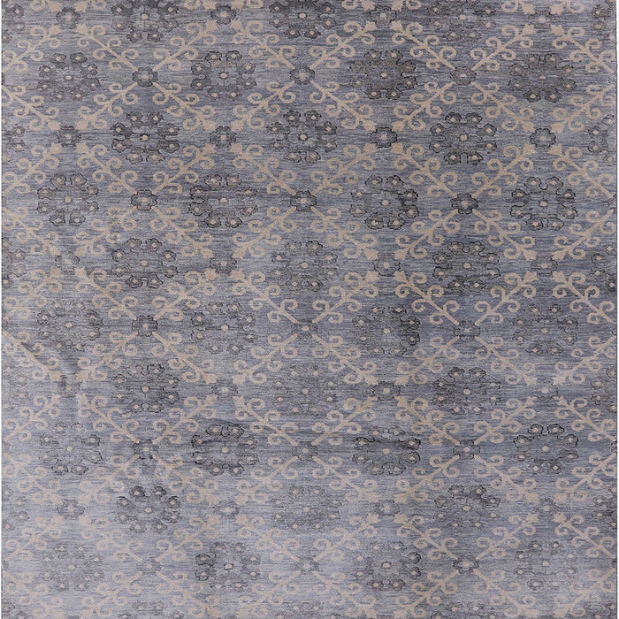 Square Mid-Century Modern Mist Blue Oriental Rug, urb560