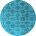 Round Machine Washable Oriental Light Blue Industrial Rug, wshurb560lblu