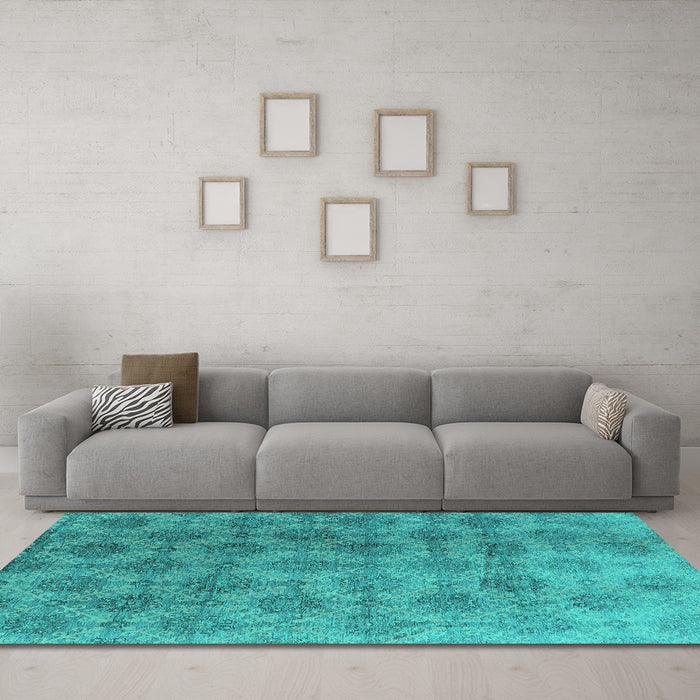 Machine Washable Oriental Turquoise Industrial Area Rugs in a Living Room,, wshurb560turq