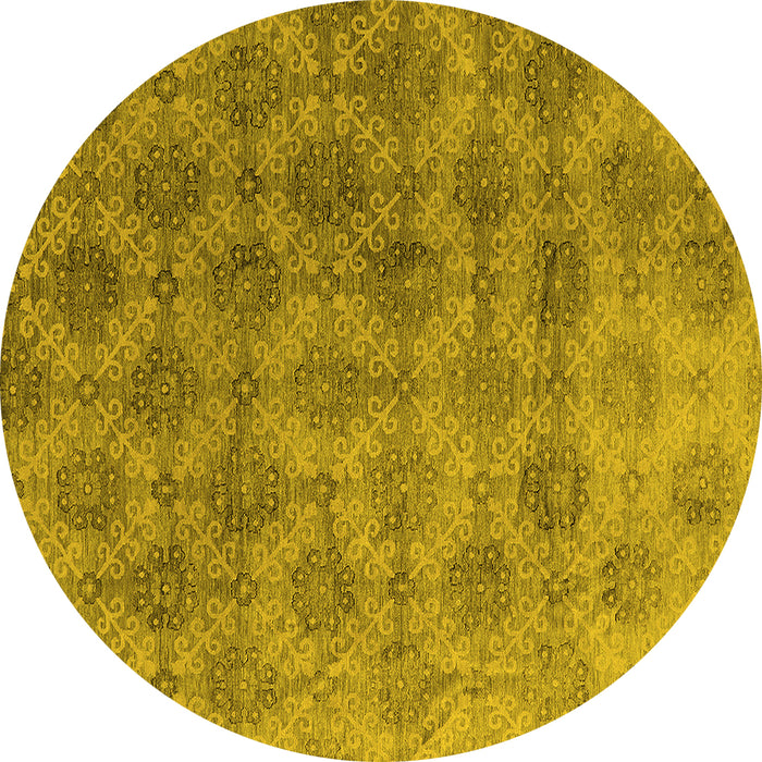 Round Machine Washable Oriental Yellow Industrial Rug, wshurb560yw