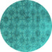 Round Machine Washable Oriental Turquoise Industrial Area Rugs, wshurb560turq