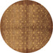 Round Machine Washable Oriental Brown Industrial Rug, wshurb561brn