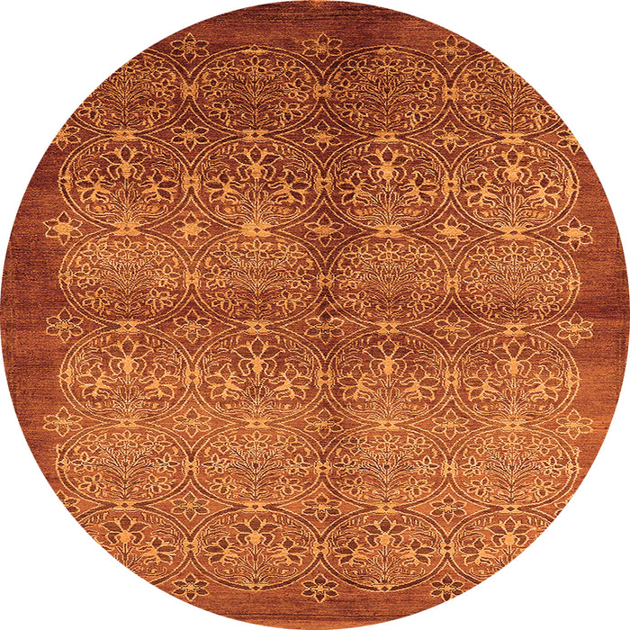 Round Machine Washable Oriental Orange Industrial Area Rugs, wshurb561org