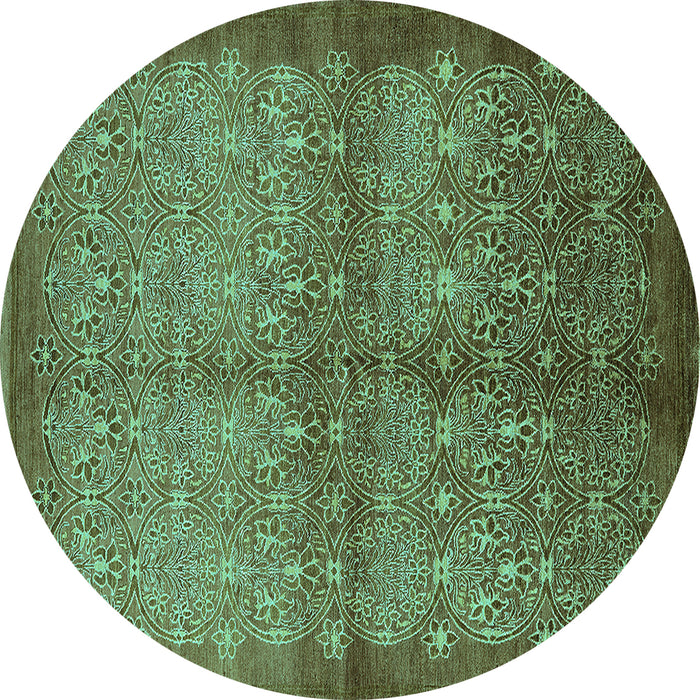 Round Machine Washable Oriental Turquoise Industrial Area Rugs, wshurb561turq