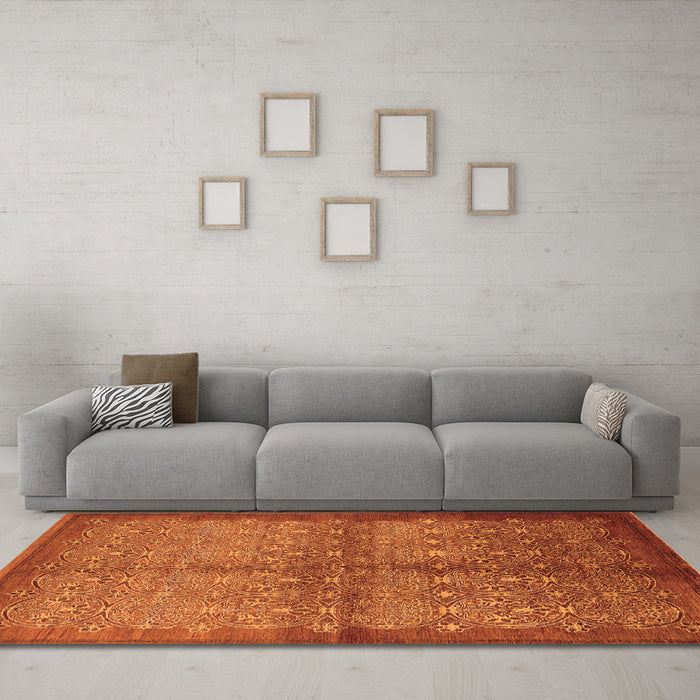 Machine Washable Oriental Orange Industrial Area Rugs in a Living Room, wshurb561org