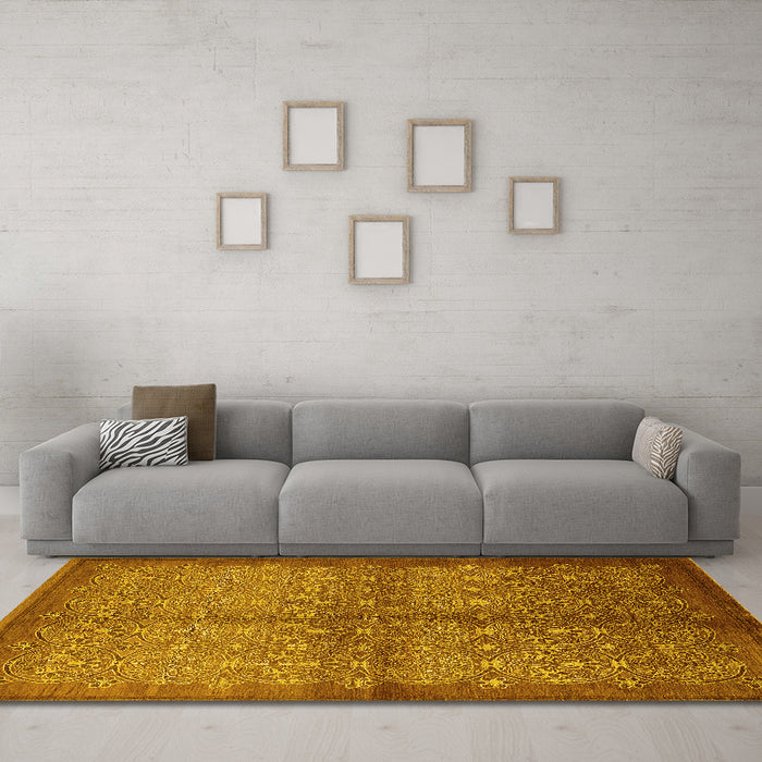 Machine Washable Oriental Yellow Industrial Rug in a Living Room, wshurb561yw