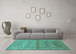 Machine Washable Oriental Turquoise Industrial Area Rugs in a Living Room,, wshurb562turq