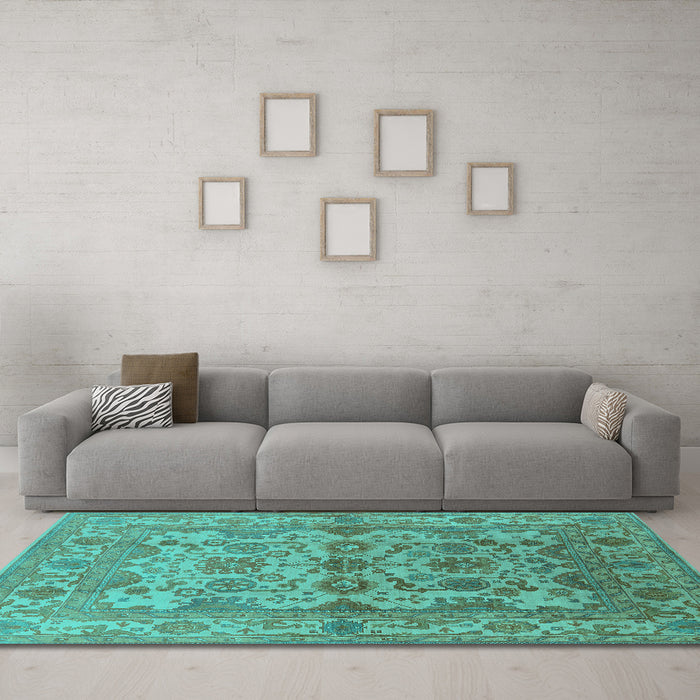 Machine Washable Oriental Turquoise Industrial Area Rugs in a Living Room,, wshurb562turq