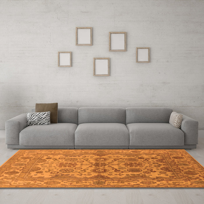 Machine Washable Oriental Orange Industrial Area Rugs in a Living Room, wshurb562org