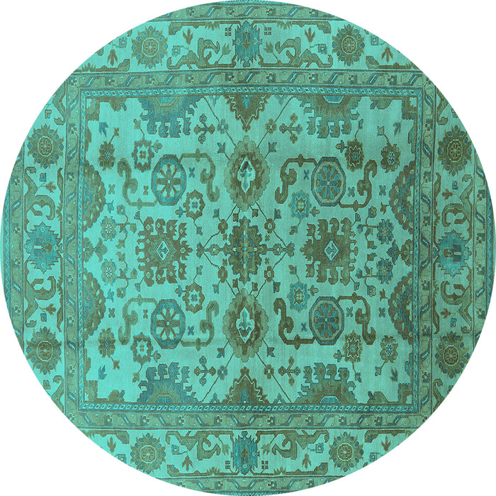 Round Machine Washable Oriental Turquoise Industrial Area Rugs, wshurb562turq