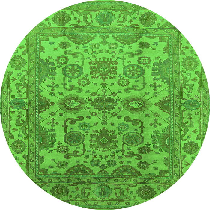 Round Machine Washable Oriental Green Industrial Area Rugs, wshurb562grn