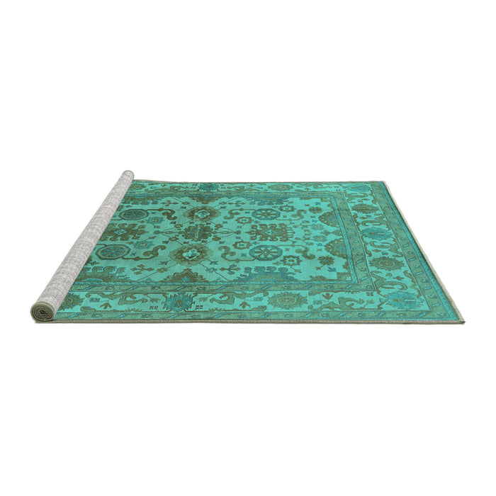 Sideview of Machine Washable Oriental Turquoise Industrial Area Rugs, wshurb562turq