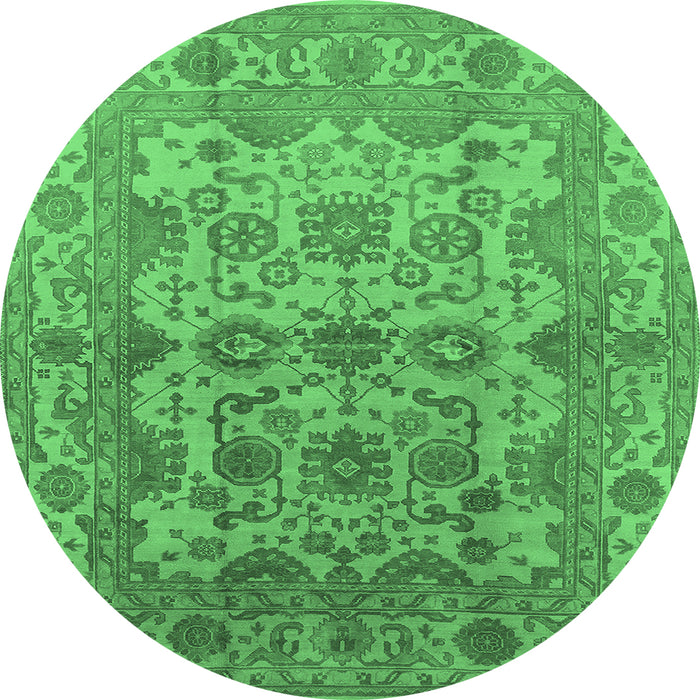 Round Machine Washable Oriental Emerald Green Industrial Area Rugs, wshurb562emgrn