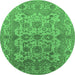 Round Machine Washable Oriental Emerald Green Industrial Area Rugs, wshurb562emgrn