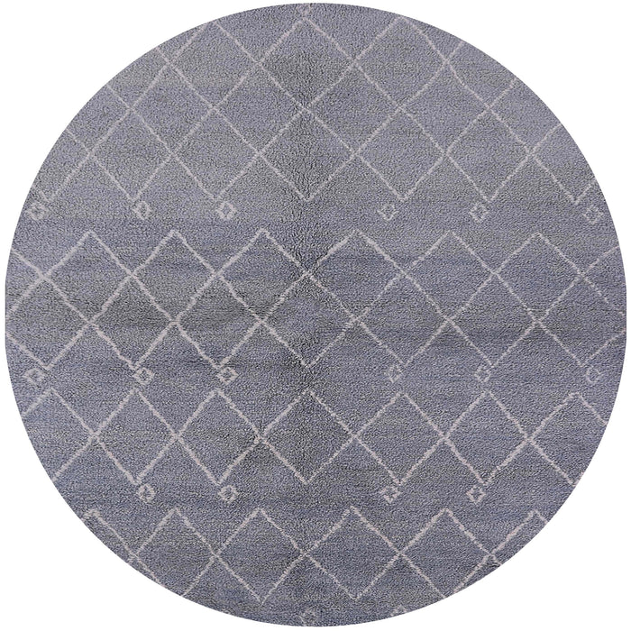 Round Mid-Century Modern Mist Blue Oriental Rug, urb563