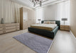 Mid-Century Modern Mist Blue Oriental Rug in a Bedroom, urb563