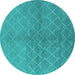 Round Machine Washable Oriental Turquoise Industrial Area Rugs, wshurb563turq