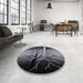 Round Mid-Century Modern Charcoal Black Oriental Rug in a Office, urb564