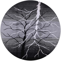 Round Machine Washable Industrial Modern Charcoal Black Rug, wshurb564