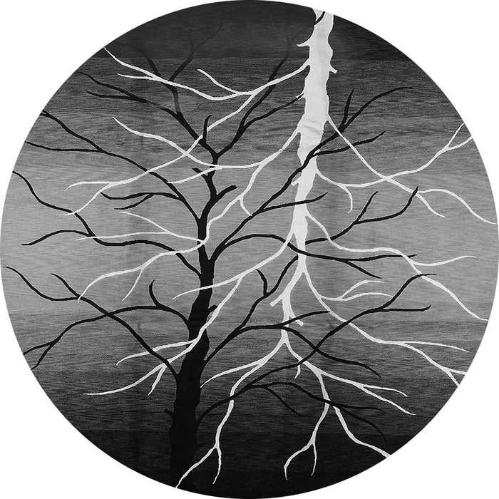 Round Machine Washable Oriental Gray Industrial Rug, wshurb564gry