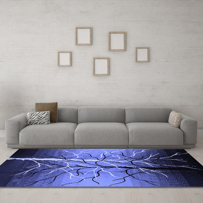 Machine Washable Oriental Blue Industrial Rug in a Living Room, wshurb564blu