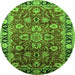 Round Machine Washable Oriental Green Industrial Area Rugs, wshurb565grn