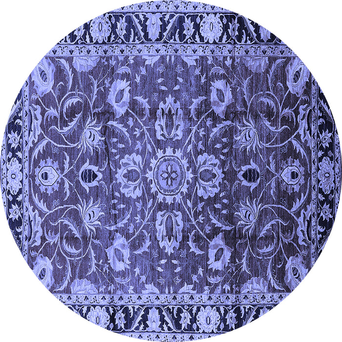 Round Machine Washable Oriental Blue Industrial Rug, wshurb565blu