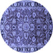 Round Machine Washable Oriental Blue Industrial Rug, wshurb565blu