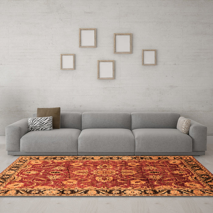 Machine Washable Oriental Orange Industrial Area Rugs in a Living Room, wshurb565org