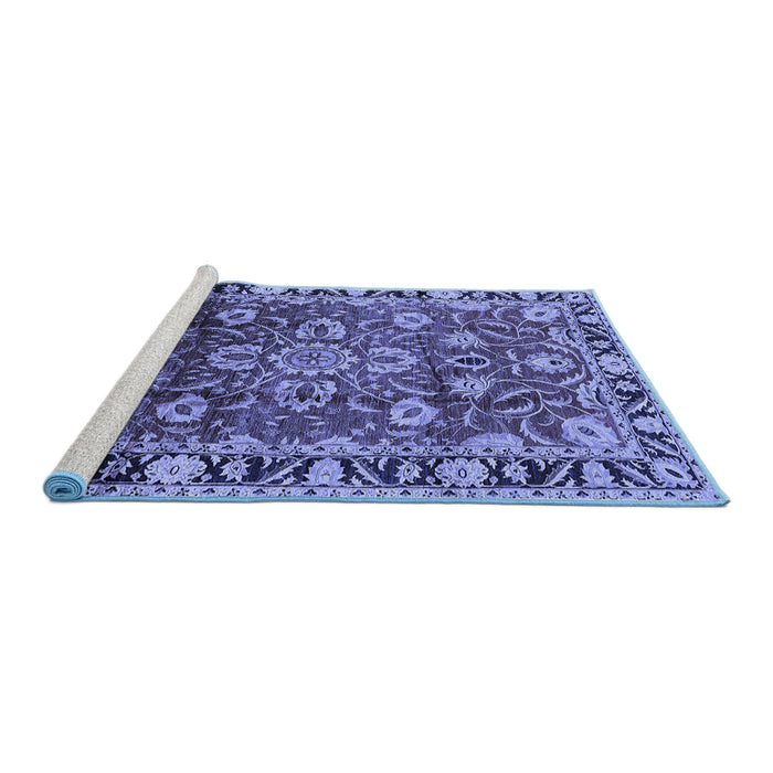 Sideview of Machine Washable Oriental Blue Industrial Rug, wshurb565blu