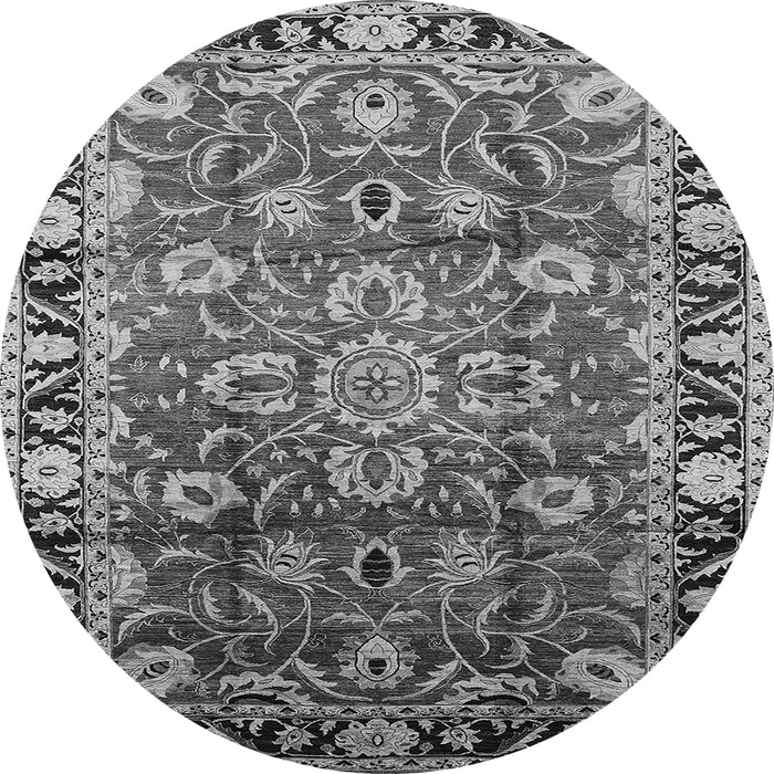 Round Machine Washable Oriental Gray Industrial Rug, wshurb565gry