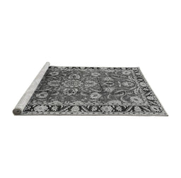 Sideview of Machine Washable Oriental Gray Industrial Rug, wshurb565gry