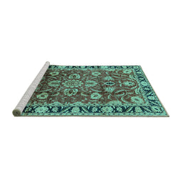 Sideview of Machine Washable Oriental Turquoise Industrial Area Rugs, wshurb565turq