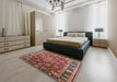 Mid-Century Modern Saffron Red Oriental Rug in a Bedroom, urb565