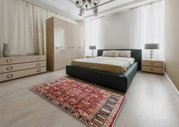Mid-Century Modern Saffron Red Oriental Rug in a Bedroom, urb565