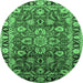 Round Machine Washable Oriental Emerald Green Industrial Area Rugs, wshurb565emgrn