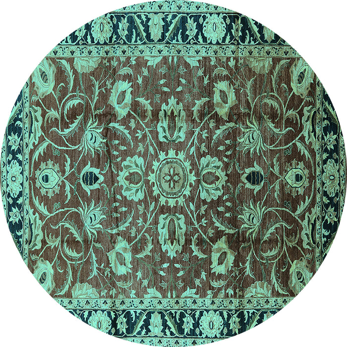 Round Machine Washable Oriental Turquoise Industrial Area Rugs, wshurb565turq