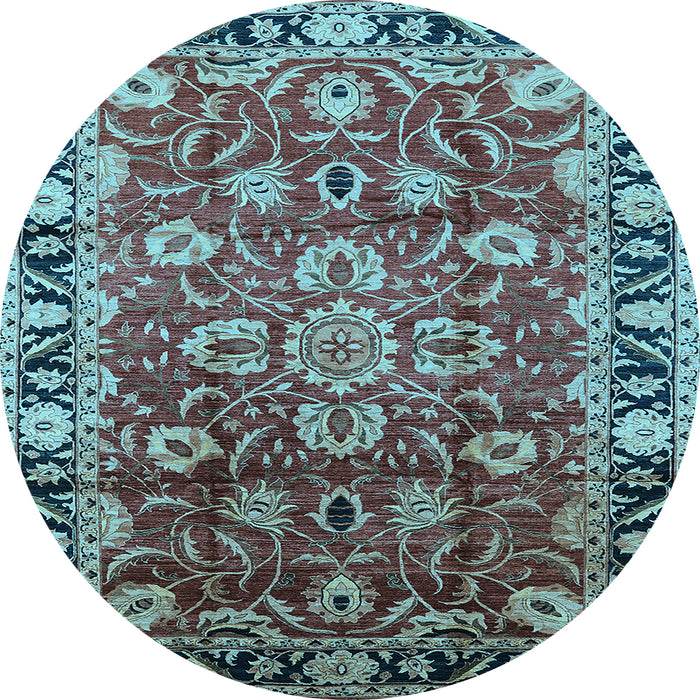 Round Machine Washable Oriental Light Blue Industrial Rug, wshurb565lblu