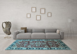 Machine Washable Oriental Light Blue Industrial Rug in a Living Room, wshurb565lblu
