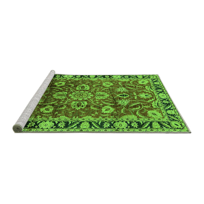 Sideview of Machine Washable Oriental Green Industrial Area Rugs, wshurb565grn