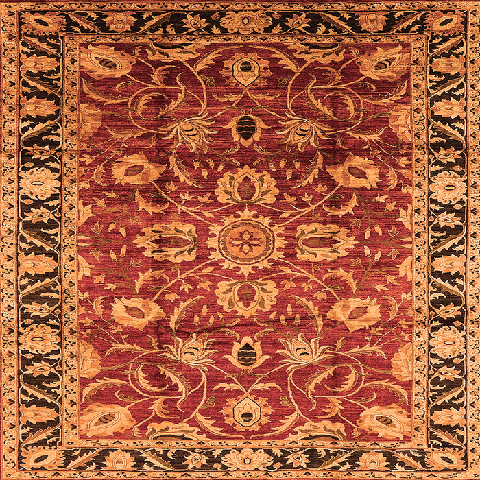 Square Machine Washable Oriental Orange Industrial Area Rugs, wshurb565org